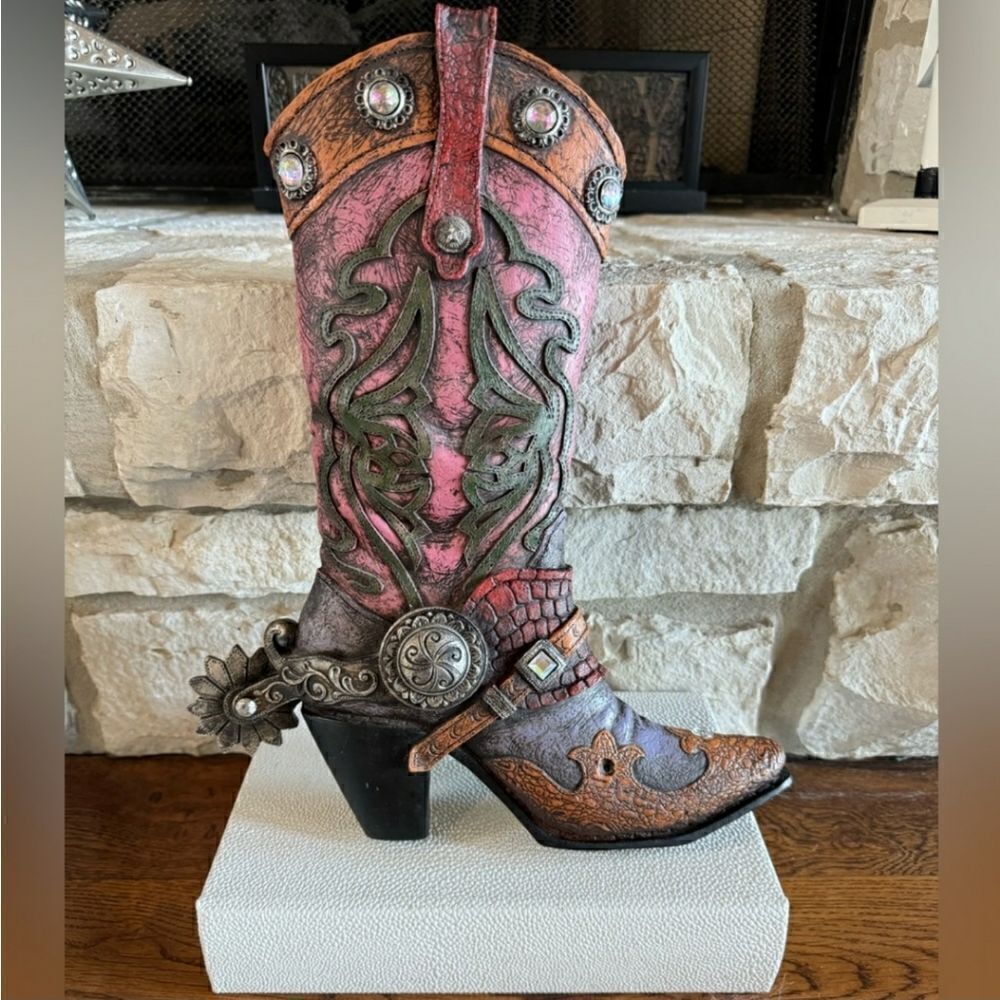 Western Boot Bedazzled Cowgirl Wall Hanging Decor